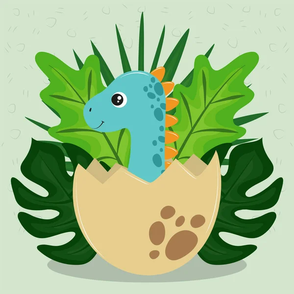 Dinosaur in egg shell cartoon — Stock Vector