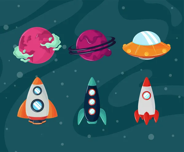 Icono conjunto planeta espacio — Vector de stock