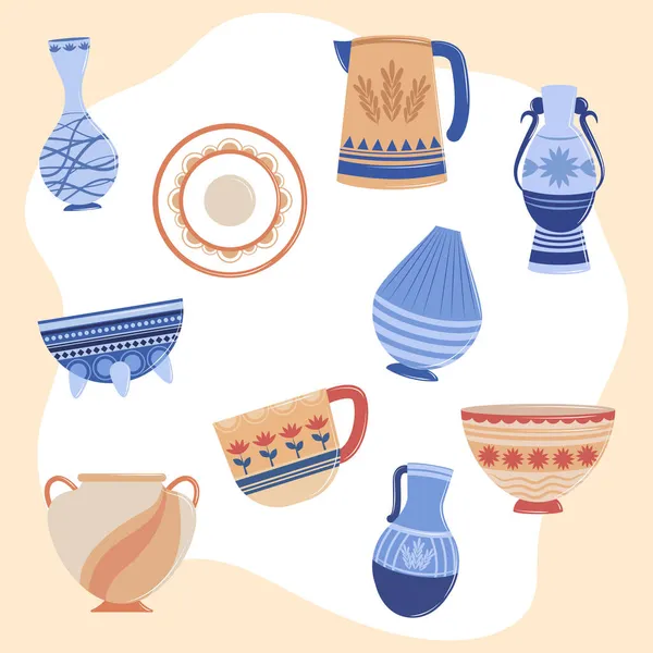 Jarrones y jarrones de cerámica — Archivo Imágenes Vectoriales