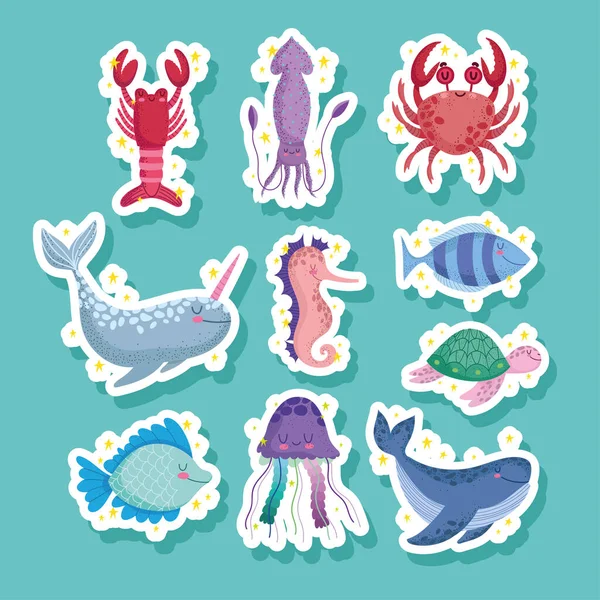 Stickers voor onderzeese dieren — Stockvector