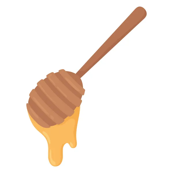 Cuchara de madera con miel — Vector de stock