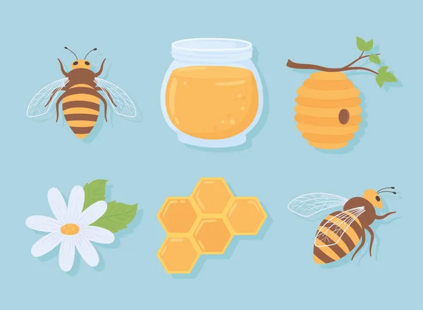 Conjunto de abelha e mel — Vetor de Stock