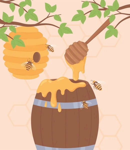 Colmena de miel y barril — Archivo Imágenes Vectoriales