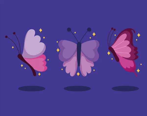 Ícones de desenhos animados borboletas — Vetor de Stock