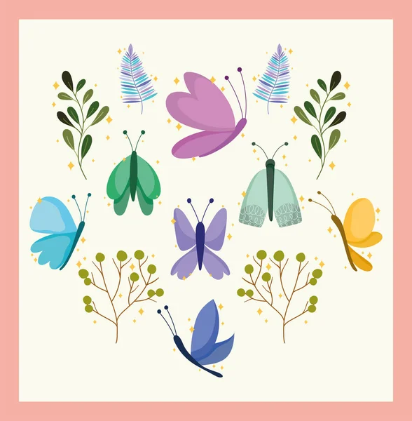 Papillons et plantes — Image vectorielle