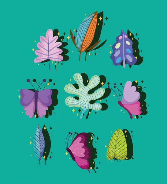 Бабочки и листья — стоковый вектор