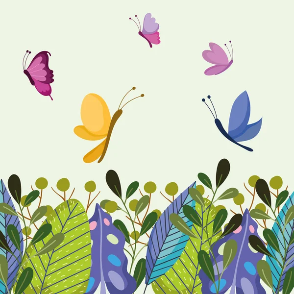 Flying butterflies and nature — Stock Vector