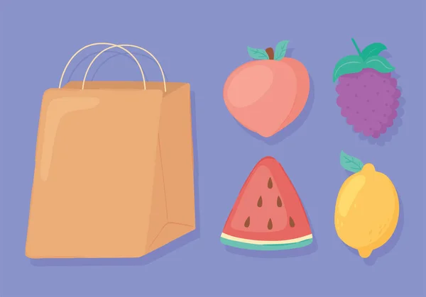 Lebensmitteltasche und Obst — Stockvektor