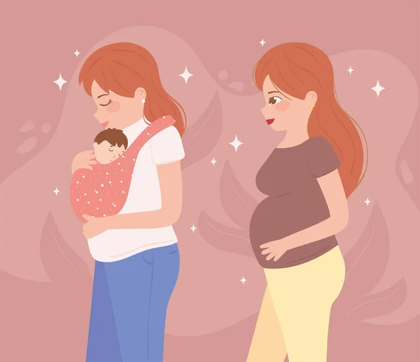 Mutterschaft, Frauen Karikatur — Stockvektor