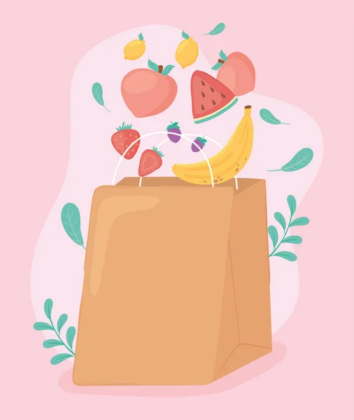 Queda de frutas em saco de papel — Vetor de Stock