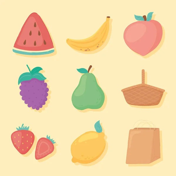 Ікони фрукти їжа — стоковий вектор