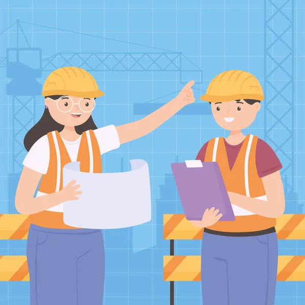 Ingenieros de construcción trabajadores — Vector de stock