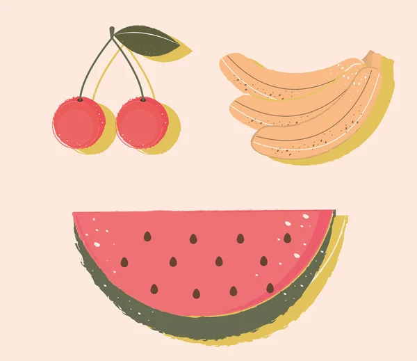 Conjunto de frutas frescas — Vector de stock