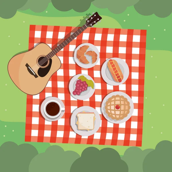 Picknick lunch en gitaar — Stockvector