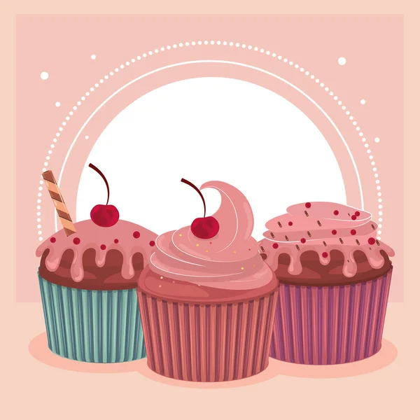 Sweet cupcakes pastry — Stock Vector