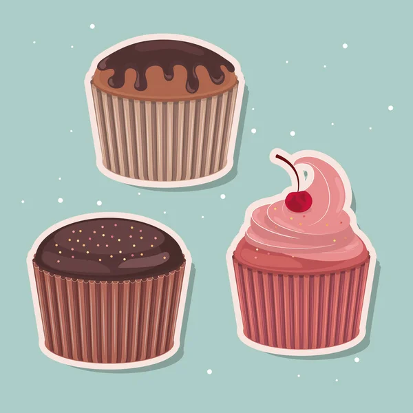 Cupcakes três adesivos — Vetor de Stock