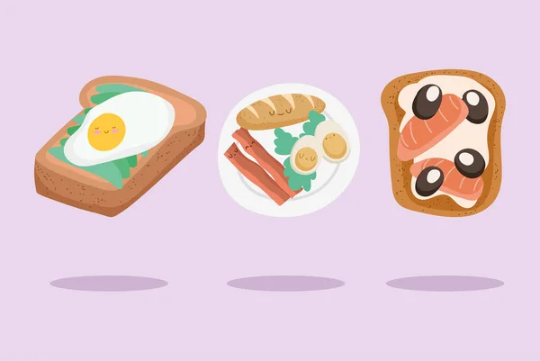 Savoureux petit déjeuner icônes mignonnes — Image vectorielle
