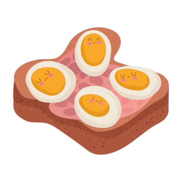 Toast eggs and ham cute — Stock Vector