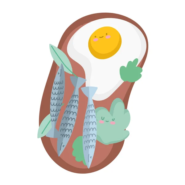 Telur dan ikan lucu - Stok Vektor