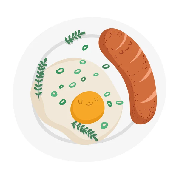 Fried egg and sausage cute — стоковый вектор