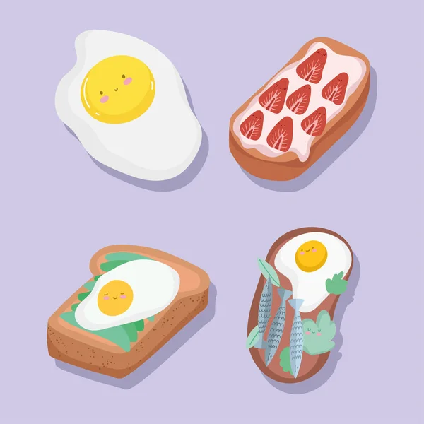 Icons tasty breakfast cute — Vector de stock