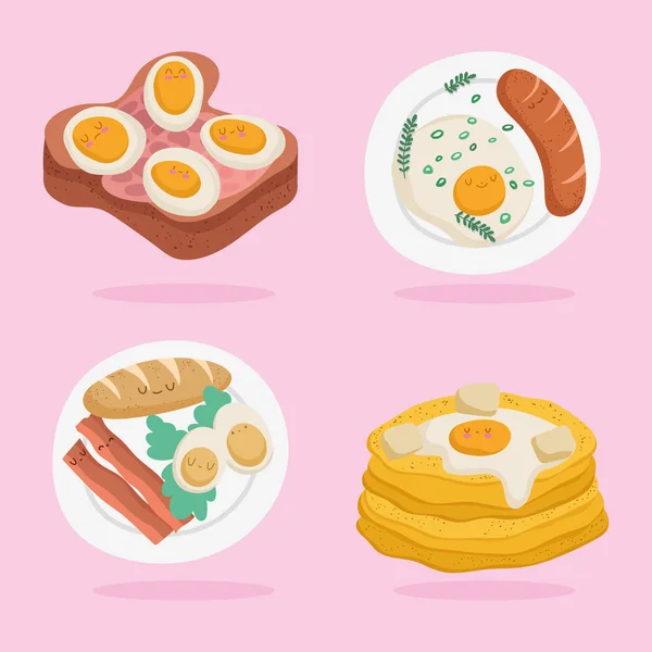 Set of tasty breakfast cute — стоковый вектор