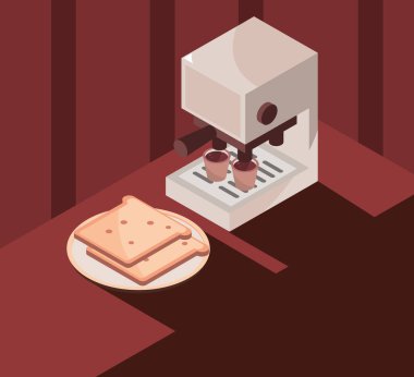 Kahve makinesi ve ekmek.