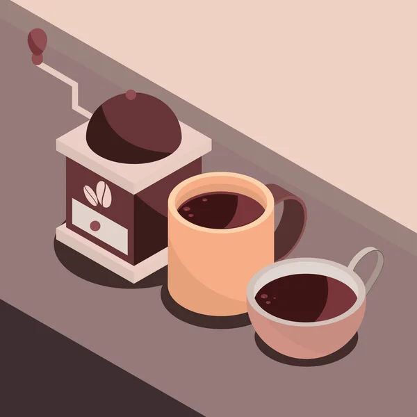 Μύλος καφέ και φλιτζάνια — Διανυσματικό Αρχείο