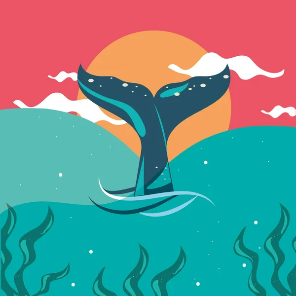 Denizde balina kuyruğu — Stok Vektör