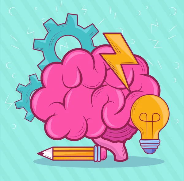 Brain and light bulb — Stock Vector