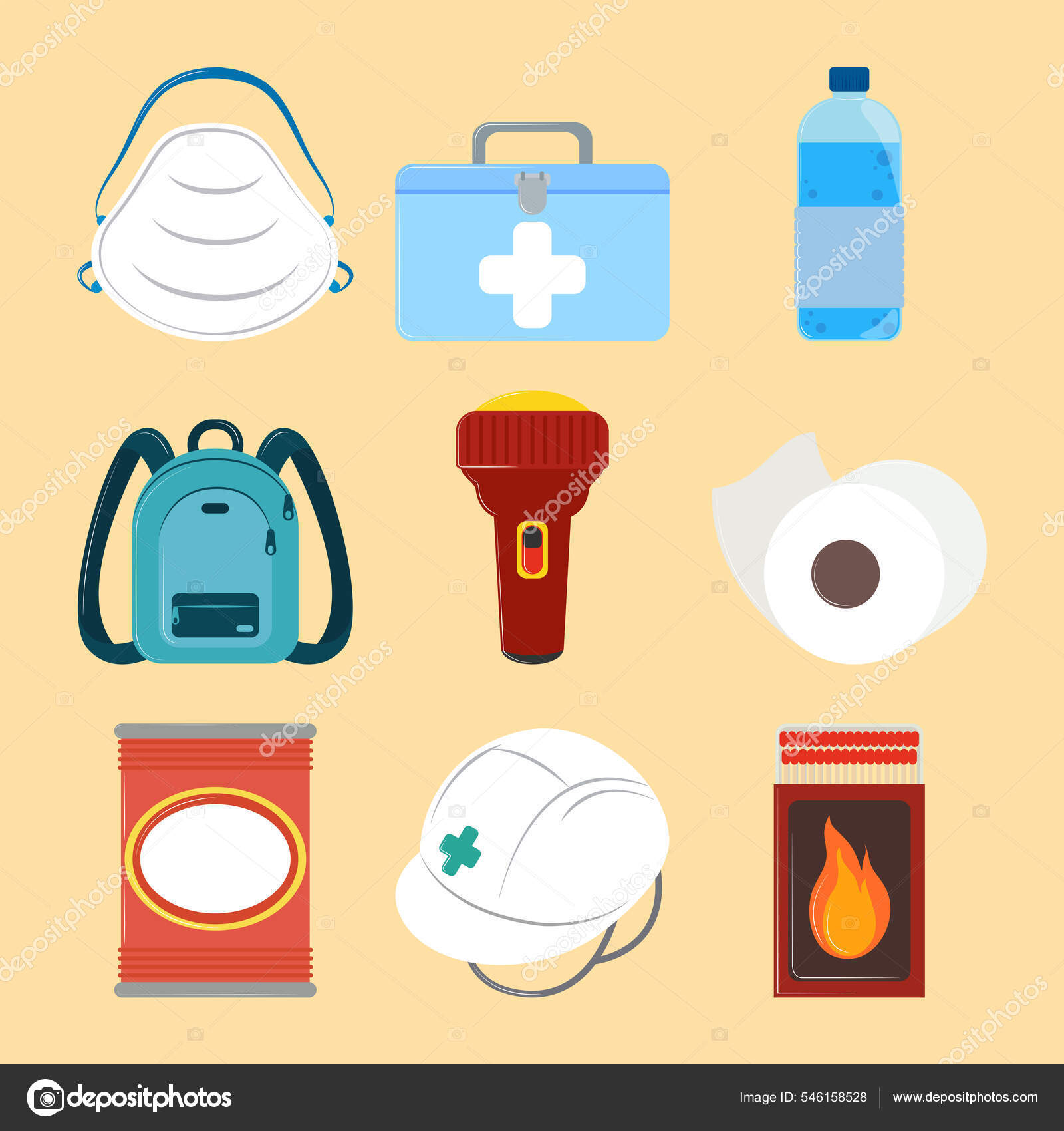 Dibujo Mochila De Emergencia Con Sus Elementos Kit De Emergencia