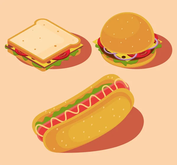Icons fast food isometric — Stock Vector