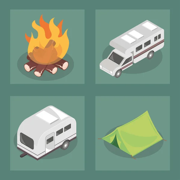 Camping travel icons — Stock Vector