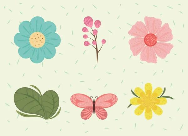 Flores ícones borboleta — Vetor de Stock