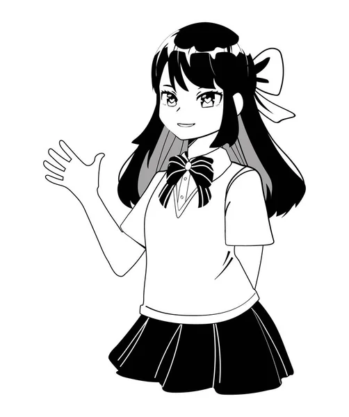 Anime girl waving hand — Stock Vector