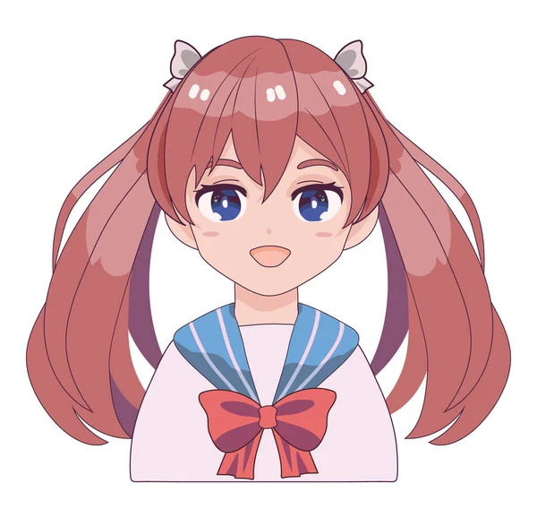 Anime menina em uniforme escolar — Vetor de Stock