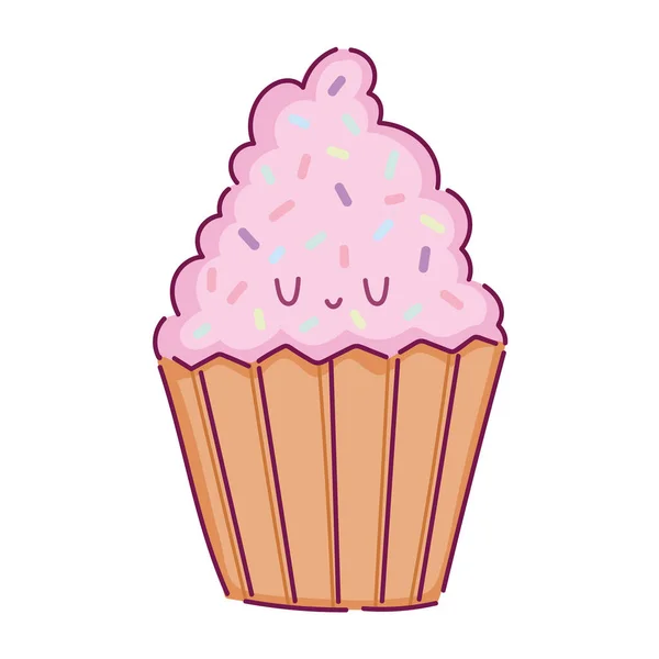 Sobremesa de cupcake kawaii — Vetor de Stock