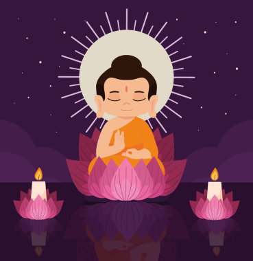 Buda bir çiçekte meditasyon yapıyor.