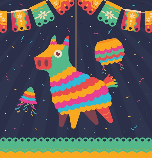 Pinata mexicana e guirlanda — Vetor de Stock