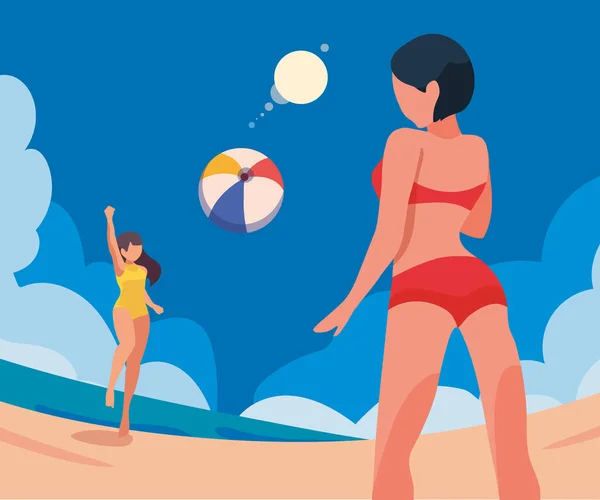 Women playing in the beach — Stock Vector