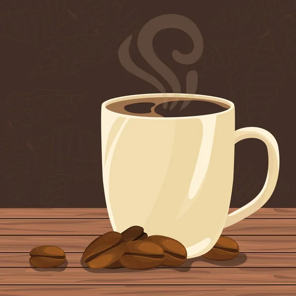 Hot coffee cup and seeds — Vetor de Stock