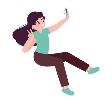 Kadın akıllı telefonuyla selfie çekiyor.