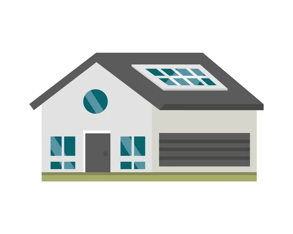 Rumah Dengan Panel Surya Dalam Ikon Atap Datar - Stok Vektor