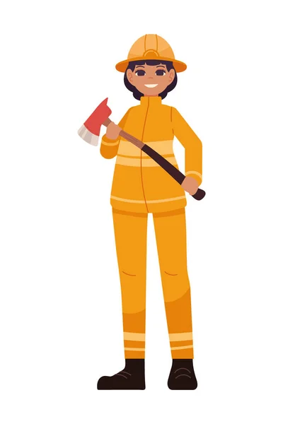 Жіночий Пожежник Ізольованою Сокирою — стоковий вектор