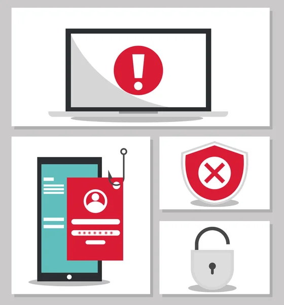 Icons Sammlung Phishing Mail Internet — Stockvektor