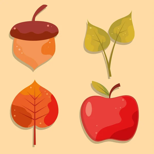 Иконы Устанавливают Дизайн Осеннего Сезона — стоковый вектор