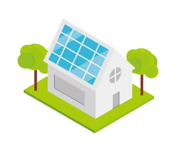 Huis Met Zonnepaneel Alternatieve Energie Icoon — Stockvector