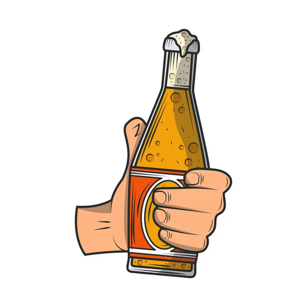 Mão Com Garrafa Cerveja Isolado Ícone Estilo —  Vetores de Stock