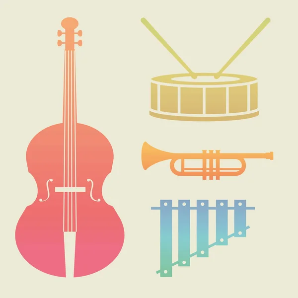 Ícones Definir Instrumentos Música Layout Vetorial — Vetor de Stock
