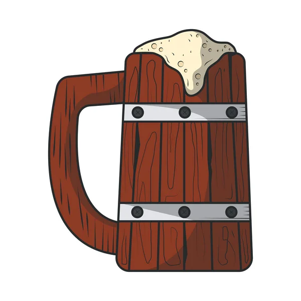 Tasse Bière Bois Style Icône Isolée — Image vectorielle